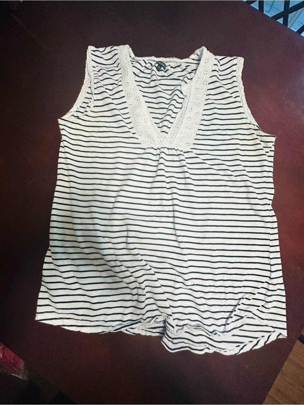 Hannah White and Black Striped Lace-Trim Tank